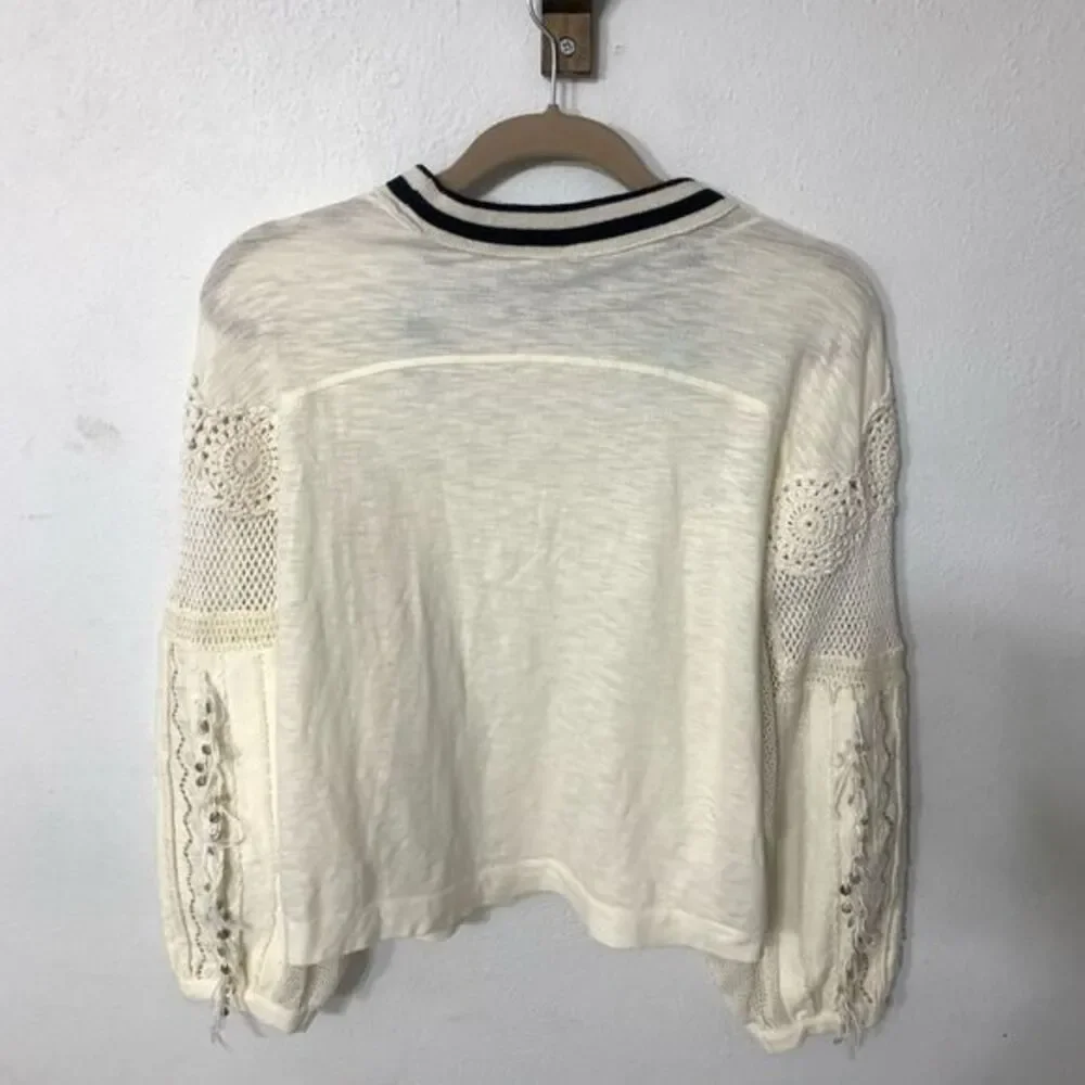 Free People womens Cream Marakesh Embellished Sleeves Blouse New Boho